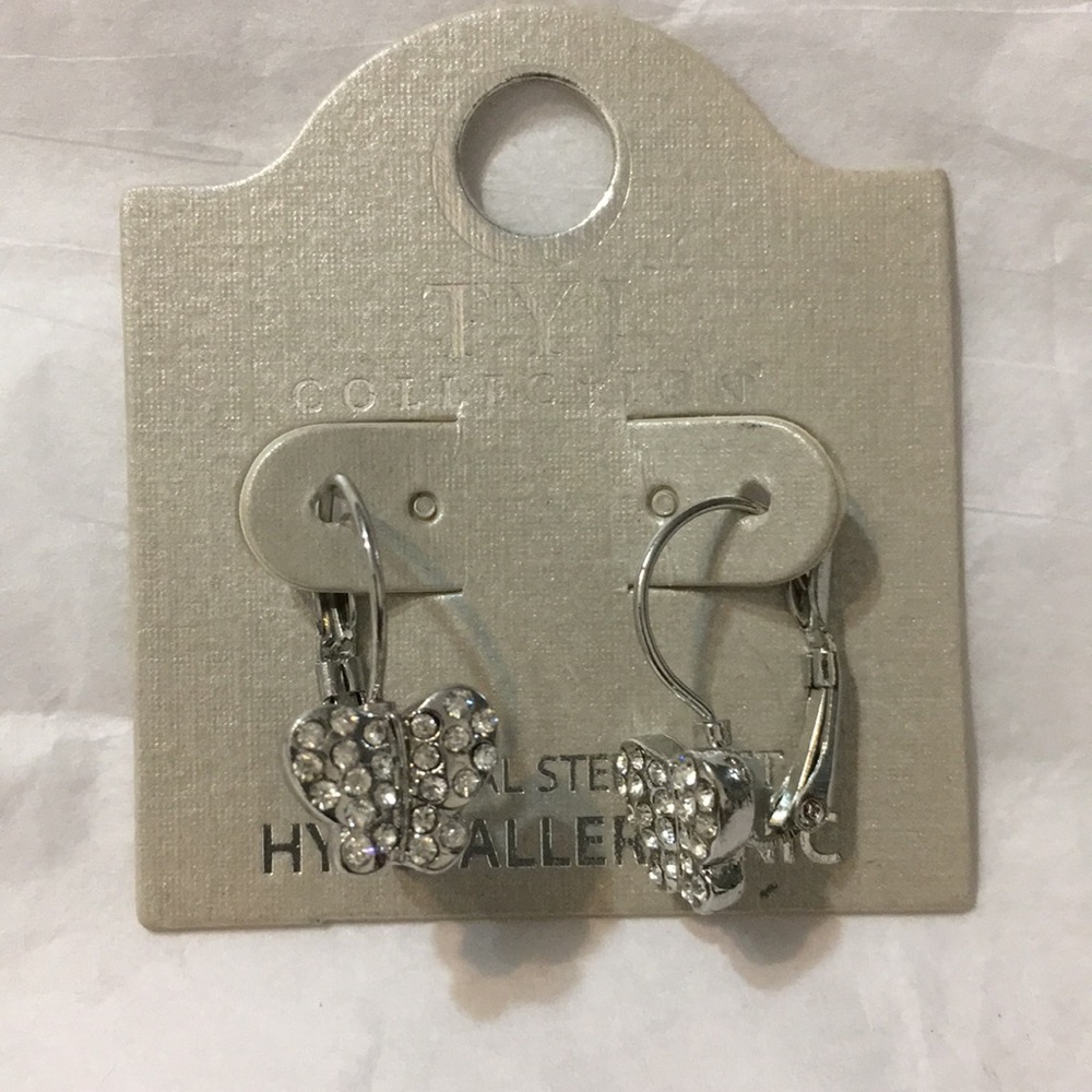 Rhinestone butterfly earrings with leverback